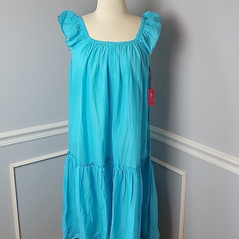 SIMPLY SOUTHERN Aqua Cotton Drop Waist‎ Sleeveless Ruffle Casual Summer Dress L